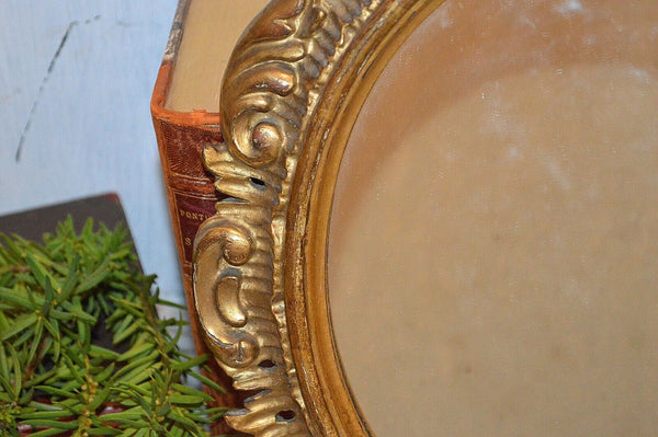 Antique French Paris Oval Mirror Gilt Florentine Wood Wall Mount A. Jousseaume