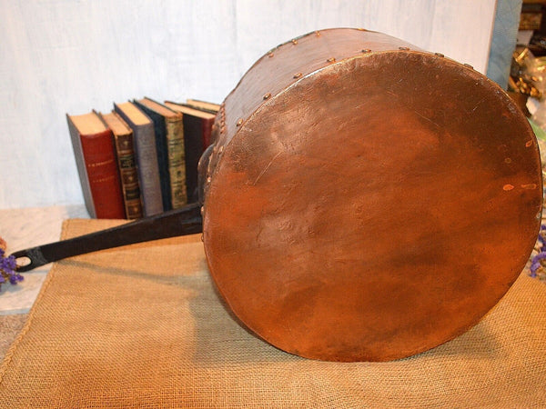 Antique Huge Copper Iron Riveted Pot Pan Wrought Iron Range Dovetailed 17lbs 14"