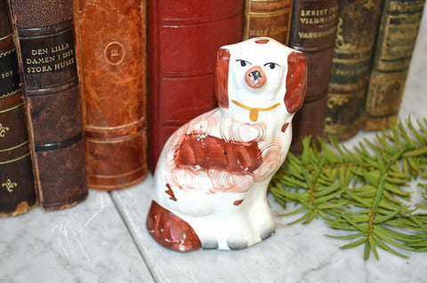 Antique Small Staffordshire Seated Spaniel Dog Rust