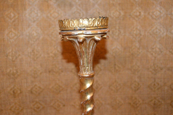 Antique French Baroque Carved Gilt Wood Church Altar Candle Holder Early 19th C
