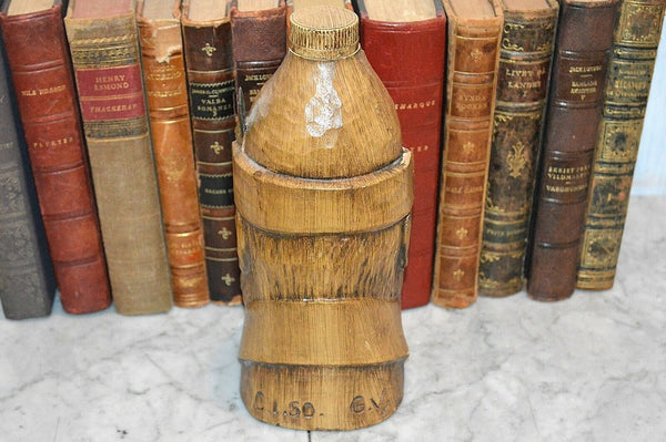 Vintage Italian Liquor Bottle Decanter Faux Wood Male Bust Military Figure