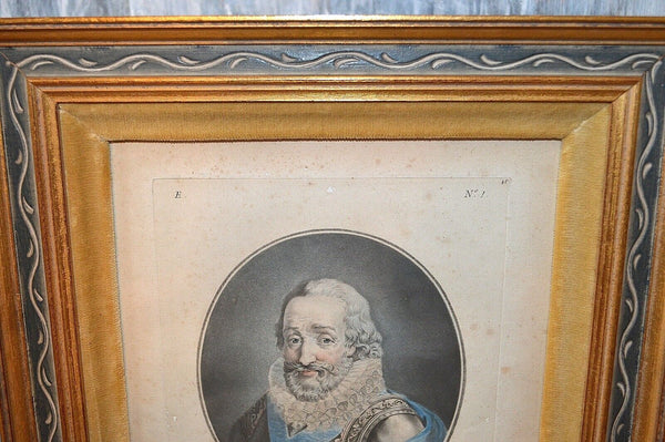 Antique King Henry IV France 1553-1610 Framed Hand Colored Engraving Portrait