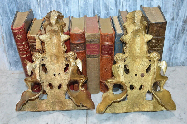 Antique Pair French Brass Andirons Chenets Figural Females Cherubs Satyr Fauns