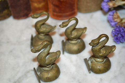 Vintage Set of 4 Italian Brass Swans Place Card Holders Table Decor