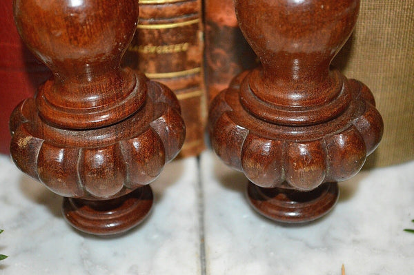 Antique Pair French Turned Wood Finials Drapery Cord Keepers Tassel Pulls 2 pc