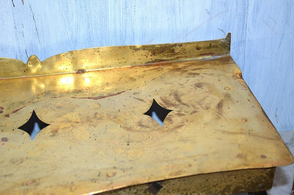 Antique English Fireplace Footman Trivet Brass and Iron Pierced Fleur de Lis