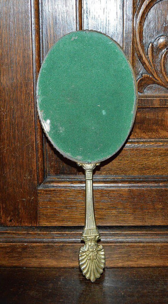 Antique French Bronze Hand Mirror Vanity Mirror Shell Motif