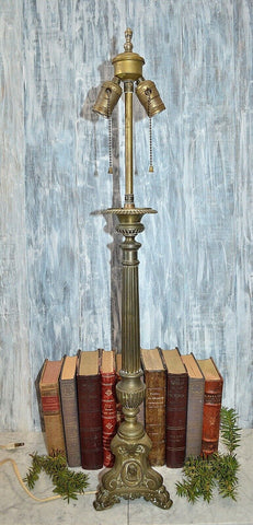 Antique French Bronze Altar Candlestick Lamp Double Socket Jesus Mary Joseph