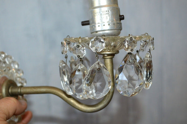Vintage Beaded Glass Wall Sconce Light Fixture with Chandelier Crystals