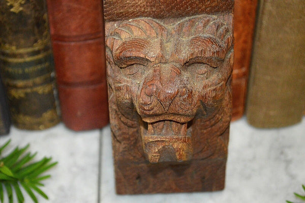 Antique German Black Forest Carved Wood Lion Head Corbel Bracket