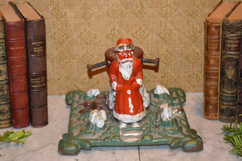 Antique German Santa Christmas Tree Stand Cast Iron Holder