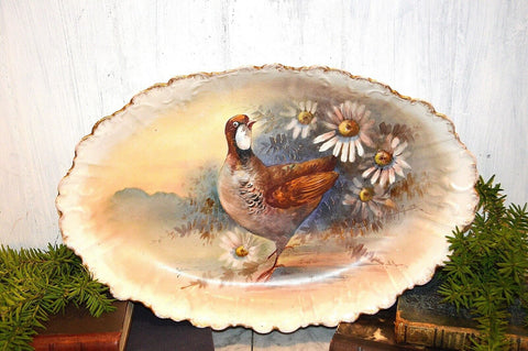 Antique French Limoges Pheasant Game Bird Platter Gilded Hand Painted Signed