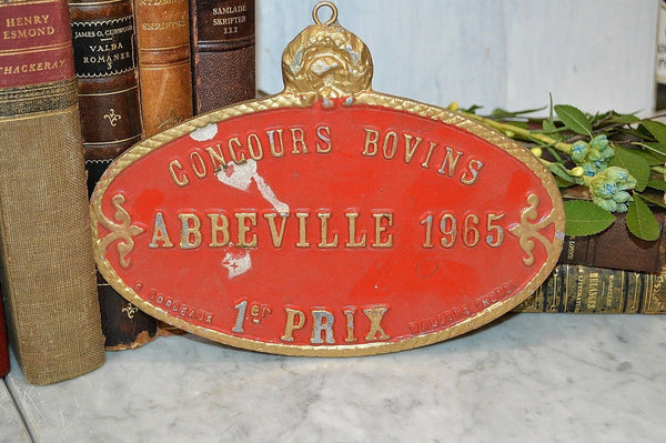 Vintage French Red Agricultural Award Plaque 1965 1st Place Cow Agriculture