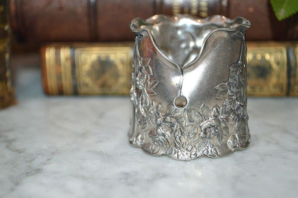 Antique Silver Plated Winged Cherub Art Nouveau Napkin Ring Serviette Monogram