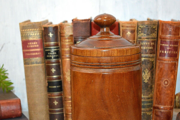 Antique English Mahogany Turned Wood Treen Tobacco Jar Canister Container