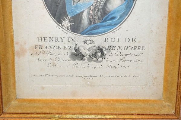 Antique King Henry IV France 1553-1610 Framed Hand Colored Engraving Portrait