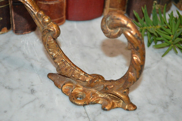 Antique French Hook Large Gilded Iron Ornate Acanthus Scrolls Coat Hat Hook
