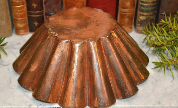 Vintage French Copper Fluted Mold Tin Lined Pudding Cake Kitchen