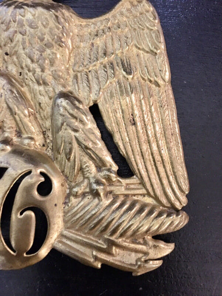 Antique French Brass Eagle Shako Hat Helmet Plate 76 Regiment