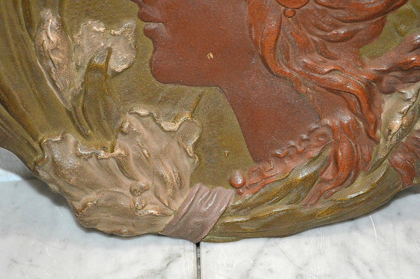 Antique Ernst Wahliss Art Nouveau Female Terracotta Relief Plaque Turn Wein