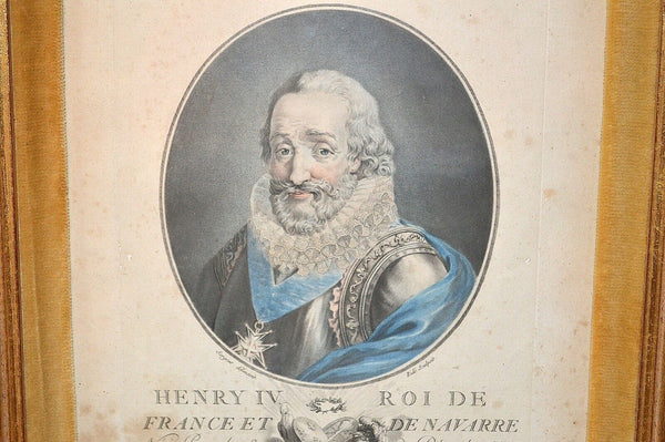 Antique King Henry IV France 1553-1610 Framed Hand Colored Engraving Portrait