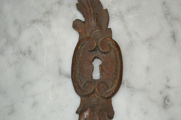 Antique German Black Forest Carved Wood Keyhole Escutcheon Hardware