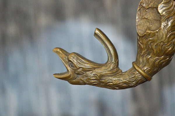 Antique Pair French Bronze Griffin Dragon Bird Decorative Trim Mounts