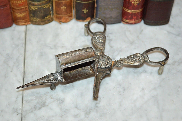 Antique Silver Plate Candle Snuffer Wick Trimmer and Tray Hallmarked