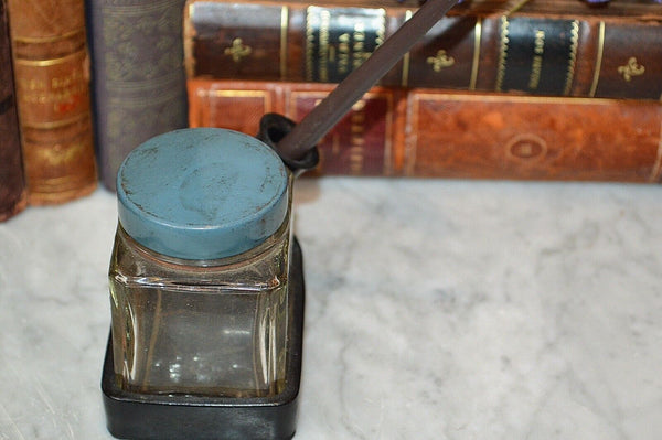 Vintage Carter's Ink Bottle Junior Cube and Pen Ink Stand 816 Blue Black