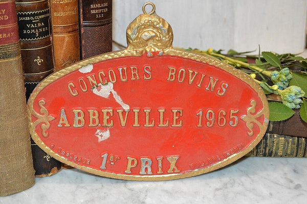 Vintage French Red Agricultural Award Plaque 1965 1st Place Cow Agriculture