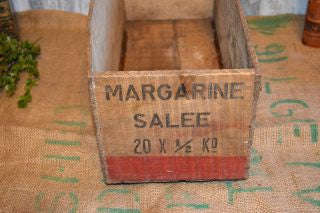 Antique French Margarine Butter Box Wood Crate Advertising Kitchen Display
