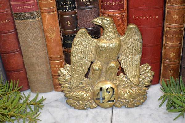 Antique Shako Helmet Plate French 42 Regiment Brass Eagle