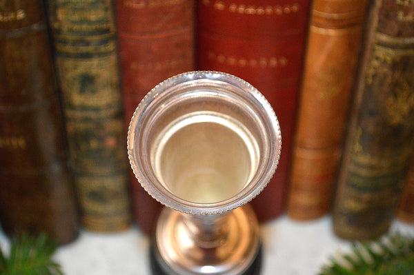 Antique English Trophy Cup Silver Plated Trumpet Vase Floral Engraving
