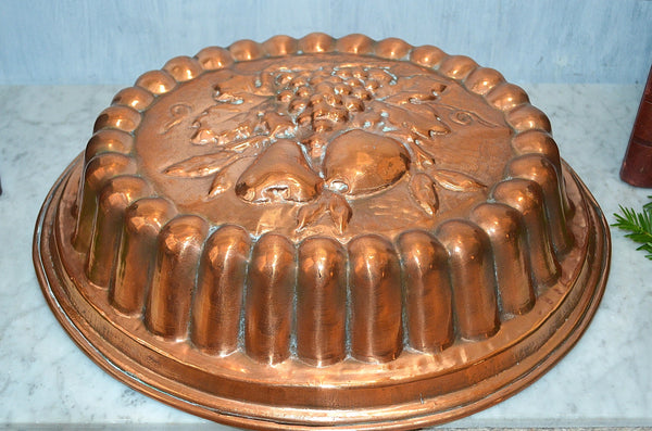 Vintage Italian Copper Kitchen Mold Large Tin Lined Fruit Design