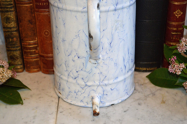 Vintage French Blue White Enamel Water Irrigator Enamelware Graniteware