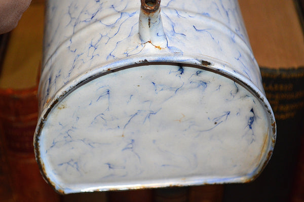 Vintage French Blue White Enamel Water Irrigator Enamelware Graniteware