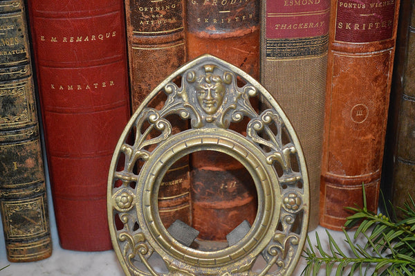 Antique French Pocket Watch Clock Stand Frame Holder Brass Figural