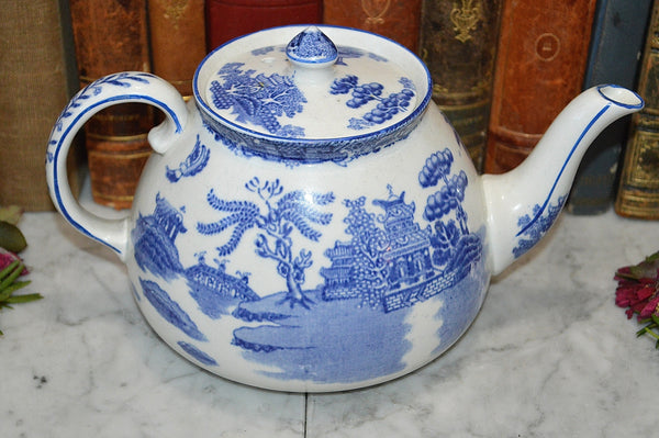 Antique English Blue Willow Transferware Teapot Gibson & Sons Burslem