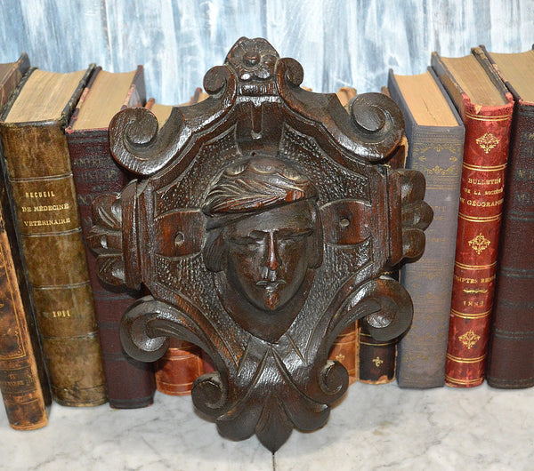Antique Frenchman Figural Black Forest Carved Wood Wall Plaque