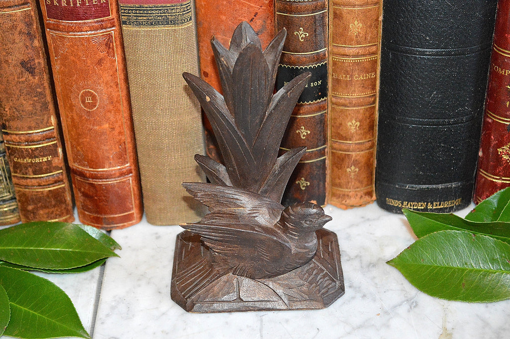 Antique German Black Forest Vase Holder Carved Wood Bird