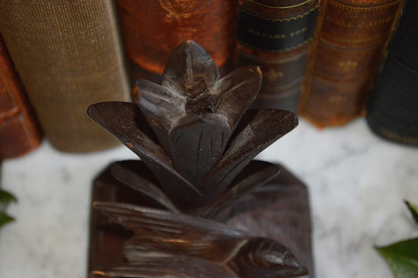 Antique German Black Forest Vase Holder Carved Wood Bird