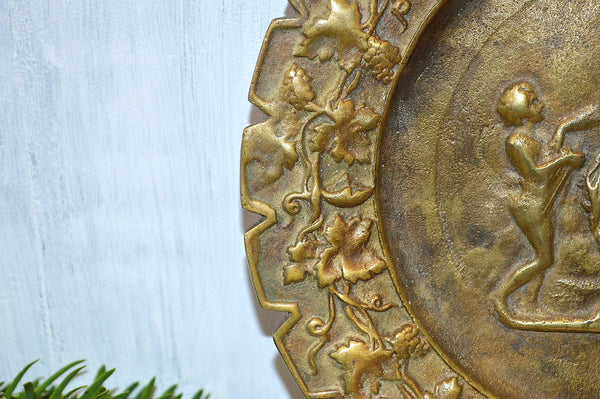 Antique Art Nouveau Decorative Tray French Style Brass Relief Cherubs