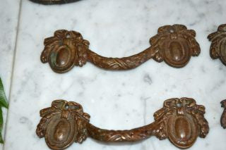 Antique French Drawer Pulls Handles Set of 4 Bronze Bow Ribbon Hardware