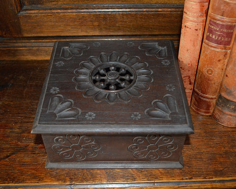 Vintage French Carved Wood Breton Jewelry Storage Box - Antique Flea Finds - 1
