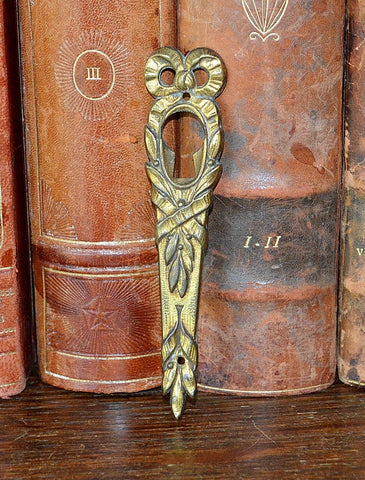 Antique French Bow Wreath Escutcheon Brass Keyhole Hardware Vertical Mount 3 Available - Antique Flea Finds