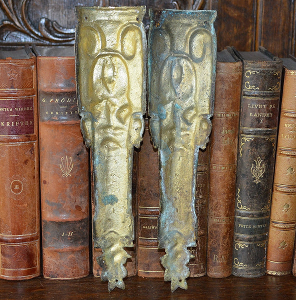 Antique Pair French Pediments Bronze Rose Design Ormolu Mount Hardware - Antique Flea Finds - 4