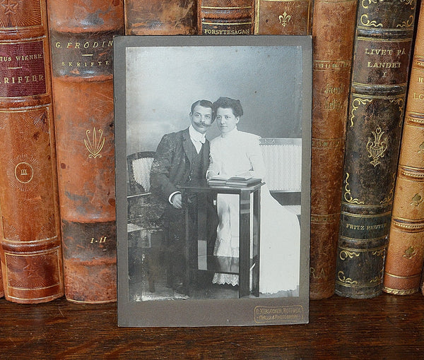 Antique German Photograph Cabinet Card Wedding Photo Hebsacker Atelier 1875 - Antique Flea Finds - 1