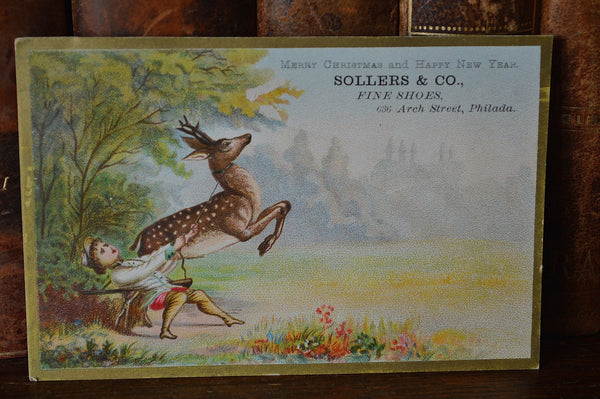 Antique Victorian Christmas Advertising Trade Card Sollers Fine Shoes - Antique Flea Finds - 2