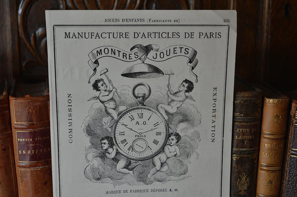 Vintage French Paris Graphic Advertising Print for Children's Toys and Watches Two Sided Ephemera - Antique Flea Finds - 5