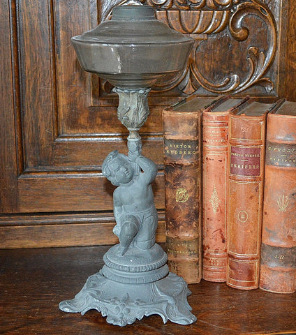 Antique German Cherub Petroleum Oil Lamp Figural Candle Holder - Antique Flea Finds - 1
